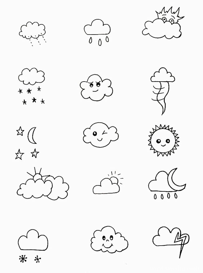 各种天气的简笔画大全_幼儿学画天气简笔画卡通图片