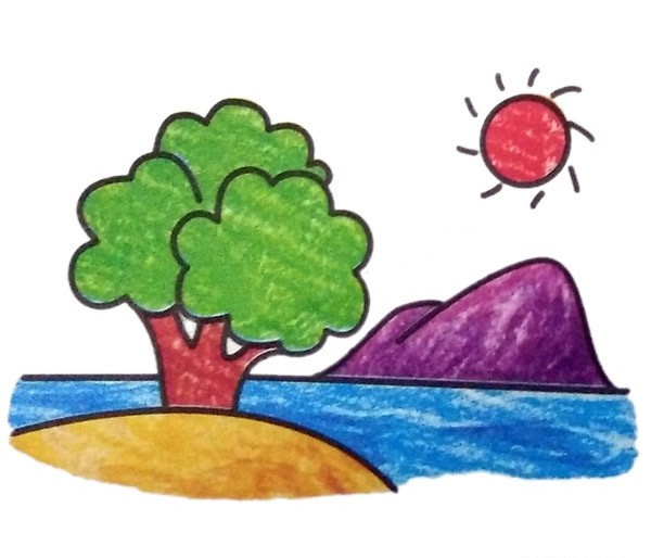 【山水风景简笔画带颜色】儿童学画山水风景简笔画图片大全
