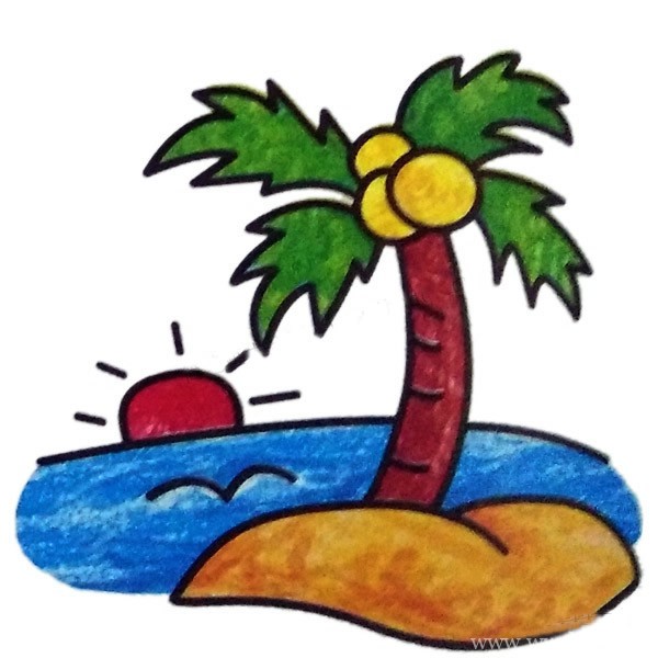 【海岛风景简笔画图片彩色】儿童学画海岛风景简笔画图片大全