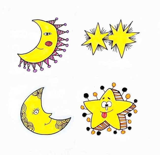星星月亮简笔画 - 卡通星星和月亮的简笔画图片