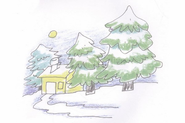 冬天风景简笔画的画法步骤图解教程