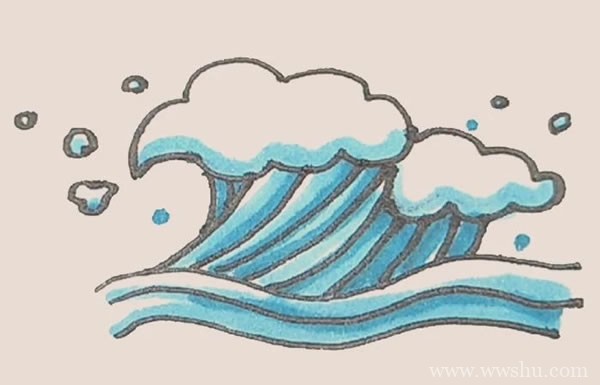 海浪简笔画的画法步骤图解教程
