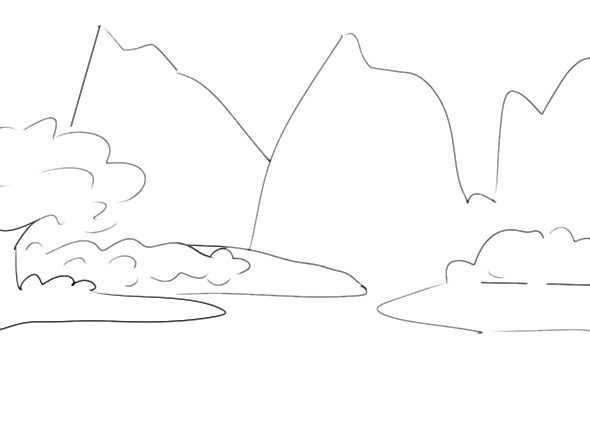 山水风景画简笔画画法步骤图片教程