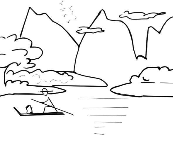 山水风景画简笔画画法步骤图片教程