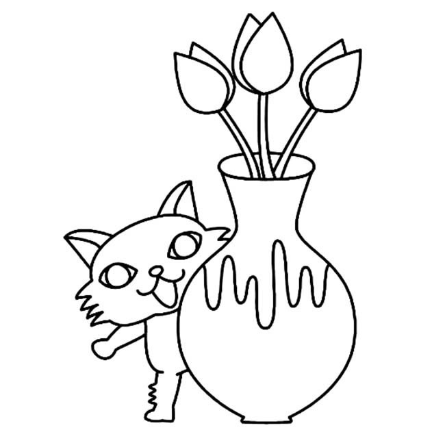 小猫和花瓶简笔画物品 小猫和花瓶物品简笔画步骤图片大全