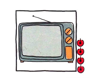 电视机简笔画四步画出 涂色的复古电视机简笔画步骤图
