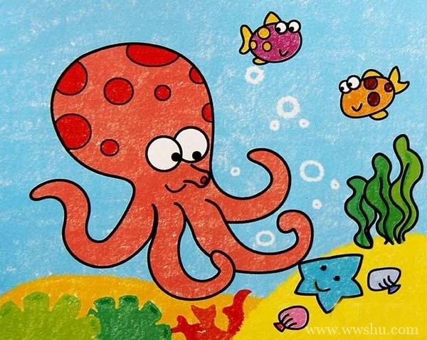 海底世界章鱼儿童画