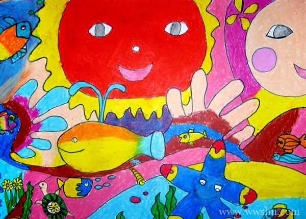 五彩斑斓的海底世界儿童画