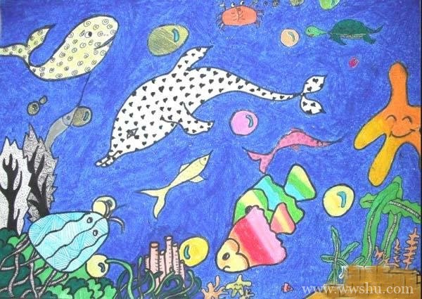 小朋友画的卡通海底世界
