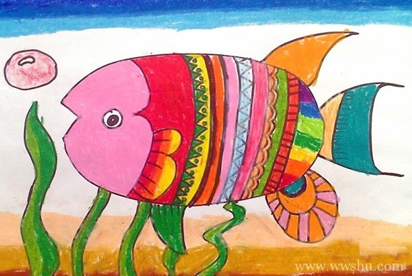 海底世界彩色金鱼儿童画