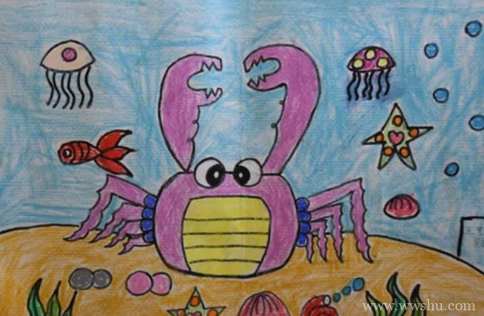 幼儿园海底世界儿童画螃蟹