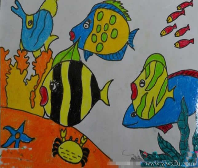 五颜六色的鱼海底世界儿童画