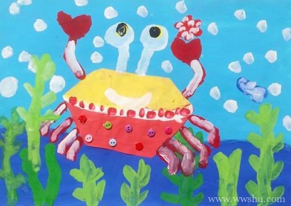 儿童画海底世界的螃蟹