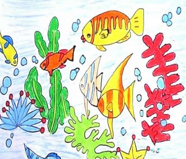 美丽海底世界的鱼儿童画