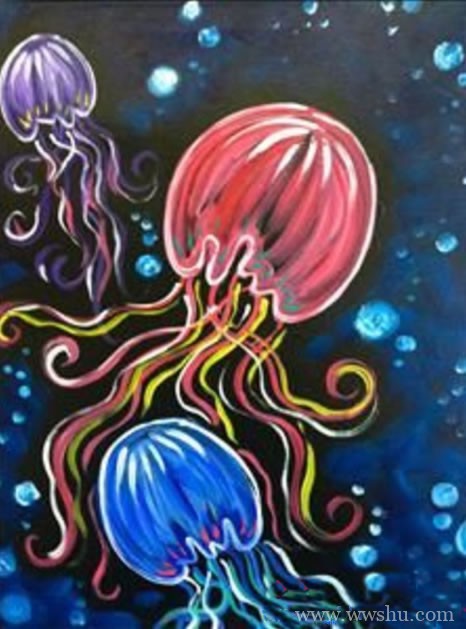 海底世界漂亮的水母儿童画