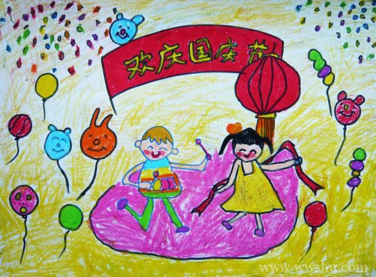 欢庆国庆节儿童画/蜡笔画图片