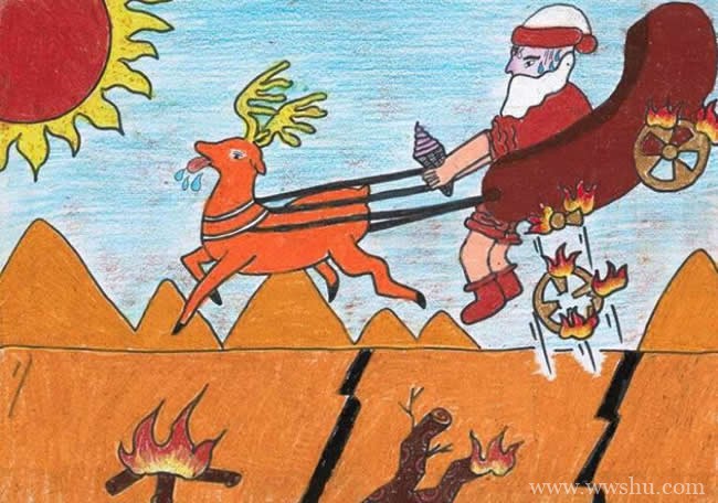 儿童画麋鹿和圣诞老人