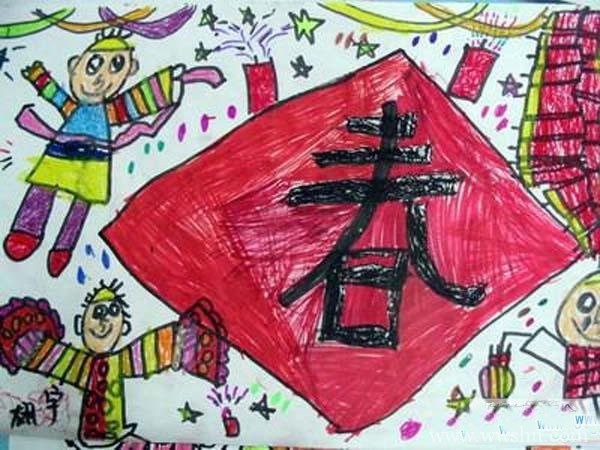 儿童画春节的图画