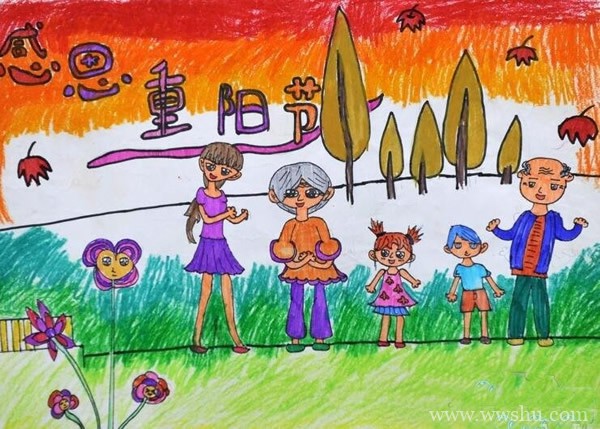 感恩重阳节儿童画