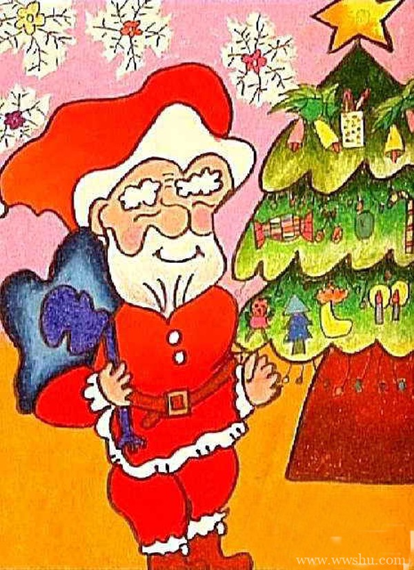 圣诞老人和圣诞树儿童画