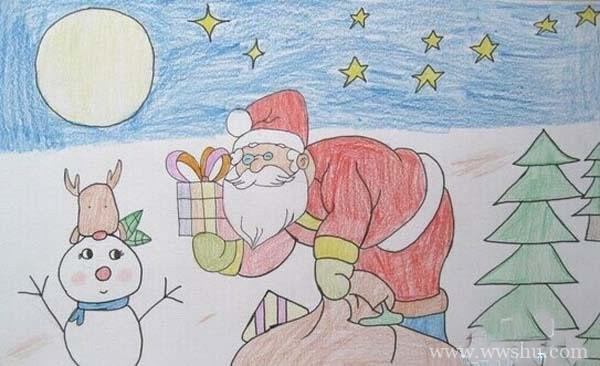 学生彩铅绘画圣诞老人图片