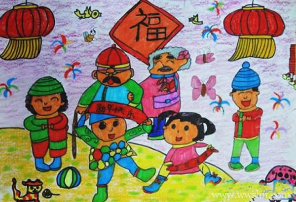 有关欢度春节的儿童画大全