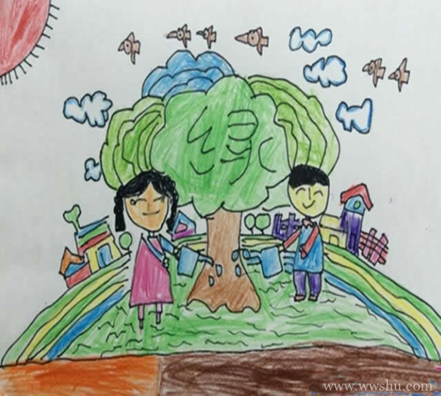 3.12植树节的儿童画优秀作品