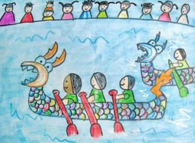 端午节赛龙舟图片儿童画简单