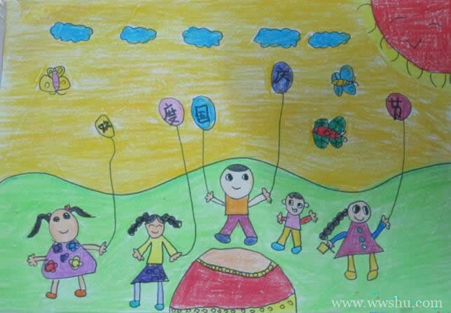 小学生欢度国庆节简单儿童画