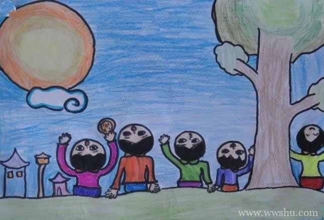 中秋赏月图画儿童画