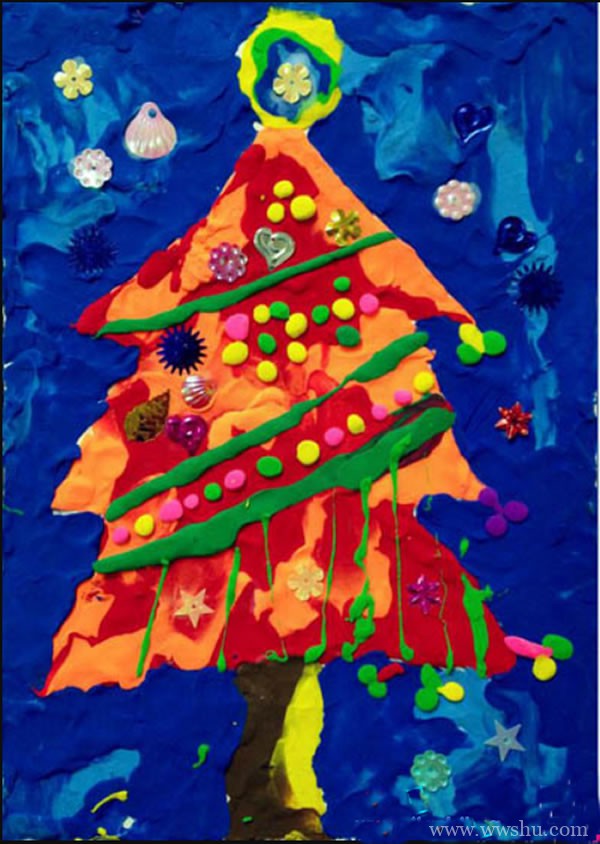 美丽的彩色圣诞树儿童画
