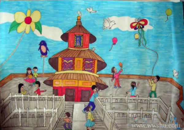 2018庆祝国庆节的儿童画