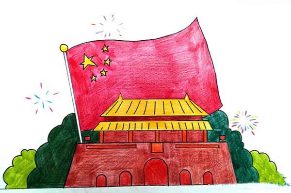 国庆节北京天安门儿童画