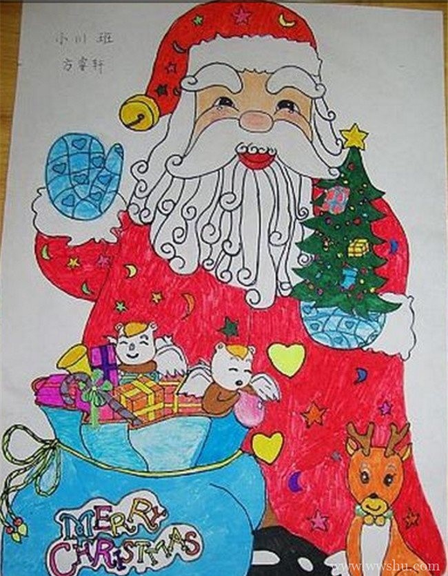 发礼物的圣诞老人儿童画