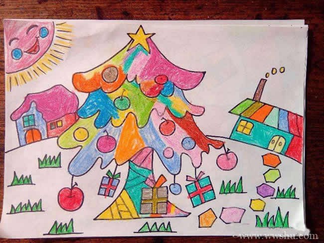 平安夜圣诞树儿童画