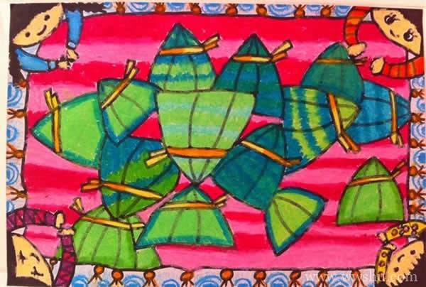 端午节吃粽子主题儿童画欣赏