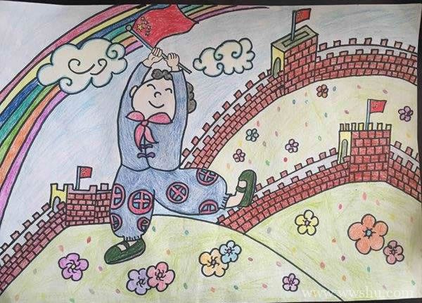 建国70周年国庆节传承红色基因儿童画作