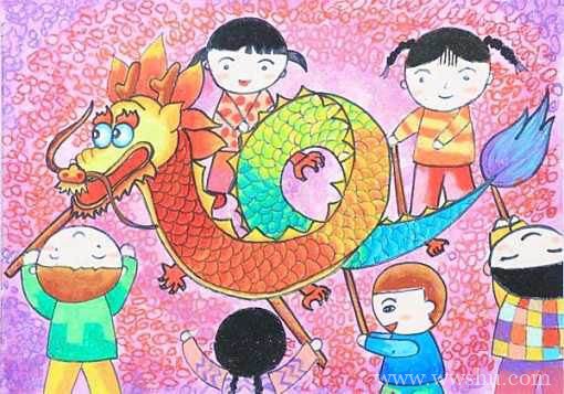 建国70周年欢度国庆节小学儿童画作品图