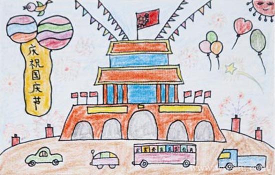 庆祝建国70周年欢度国庆节儿童画通用模