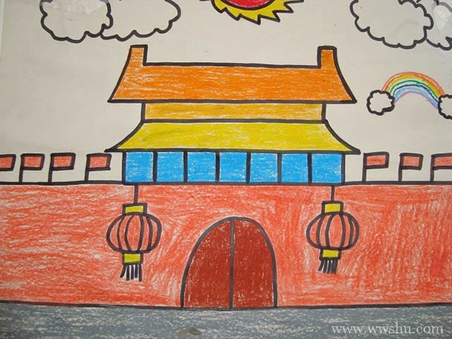 庆祝建国70周年欢度国庆节儿童画通用模