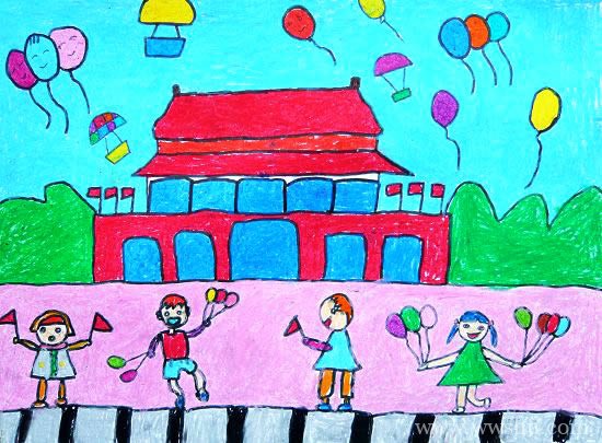 庆祝国庆70周年简单好看儿童画图片
