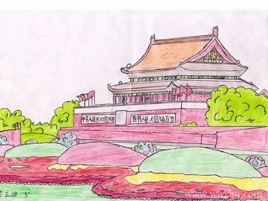 庆祝建国70周年儿童画-国庆节天安门城