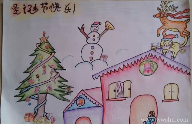 圣诞节快乐小学生手绘儿童画