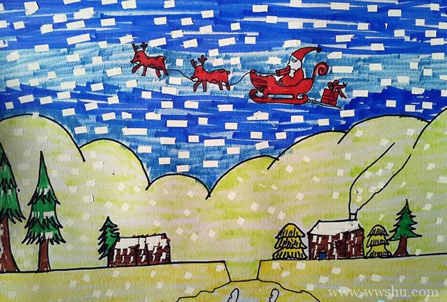 欢乐圣诞节小学生儿童画作品