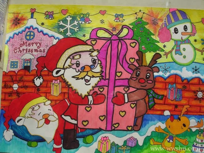 喜迎欢乐圣诞节祝福儿童画作品