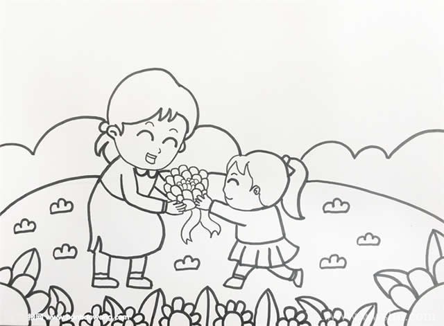 感恩母亲节主题的儿童画步骤图片