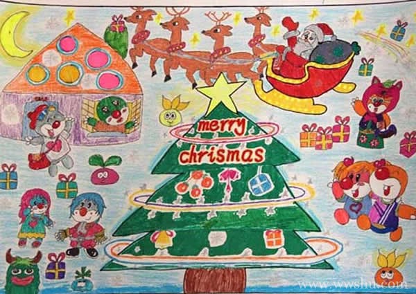 小学生圣诞节圣诞老人儿童画