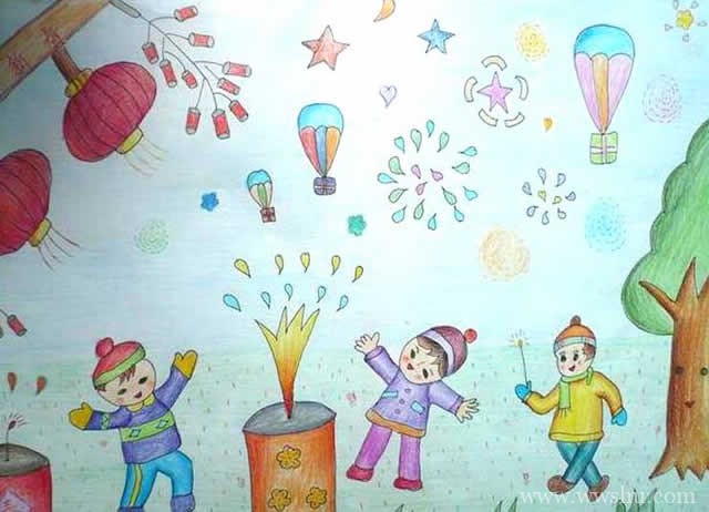 小学生恭贺新春儿童画 元旦祝福儿童画