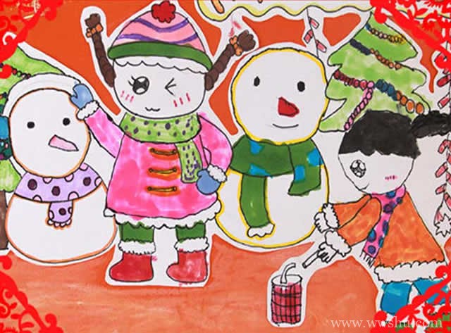 庆元旦新年快乐儿童画作品图片