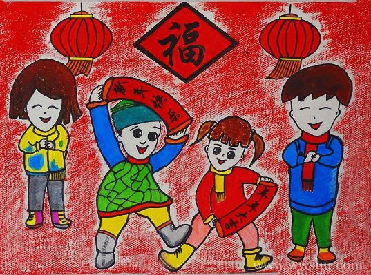 庆元旦新年快乐儿童画作品图片